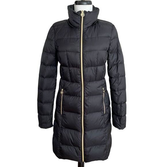 Michael Kors Packable Down Fill Long Coat Puffer Jacket Womens XS Quilted Travel - Picture 2 of 15